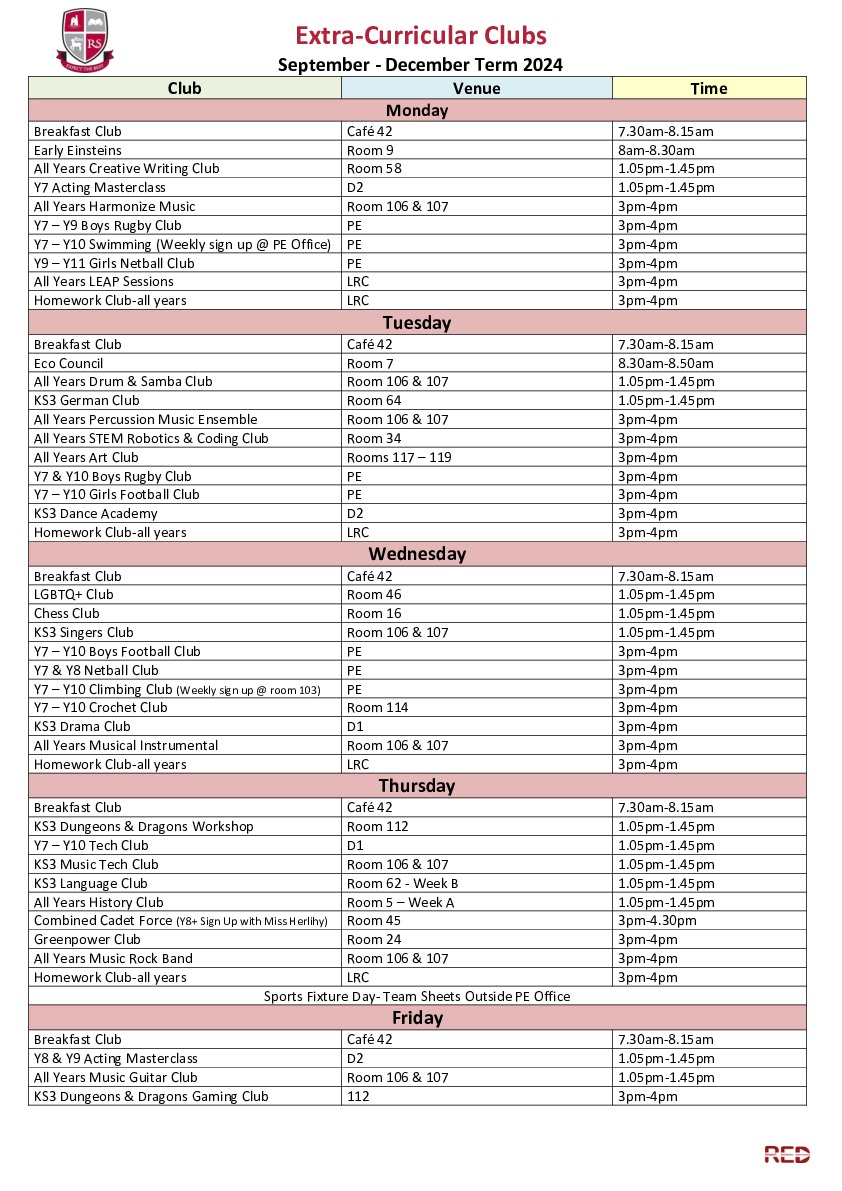 Extra Curricular Clubs 2024