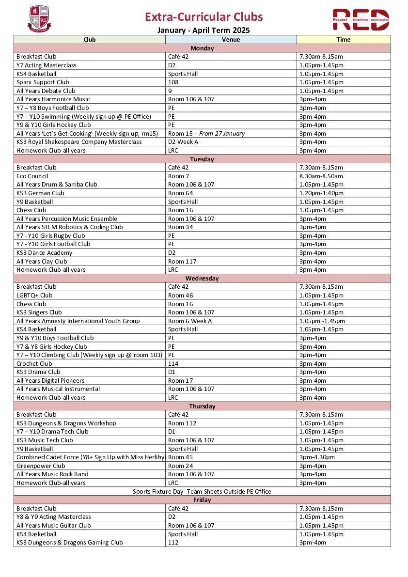 Extra Curricular Clubs 2025